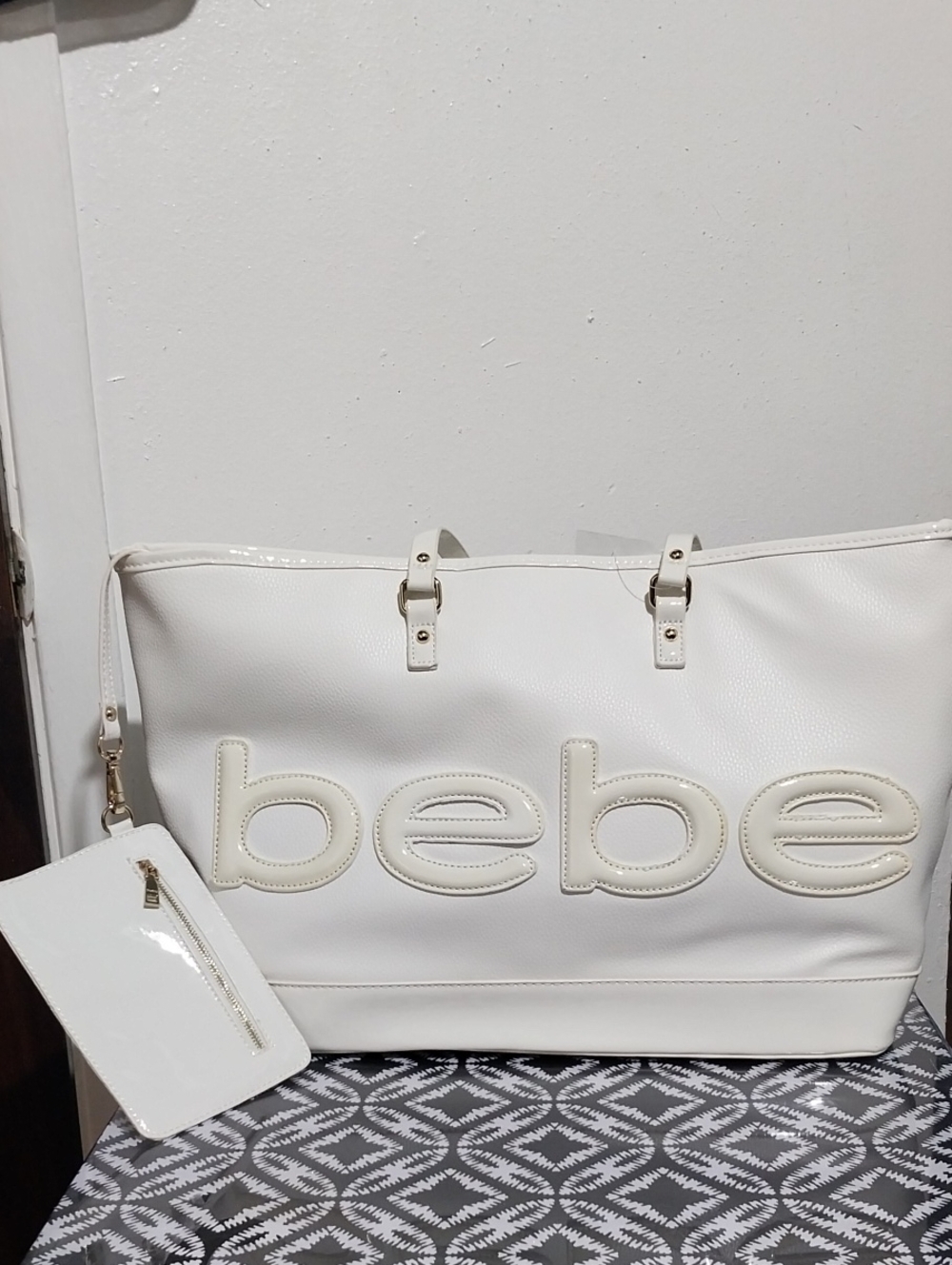 bebe Cream Logo Tote with Matching Wristlet